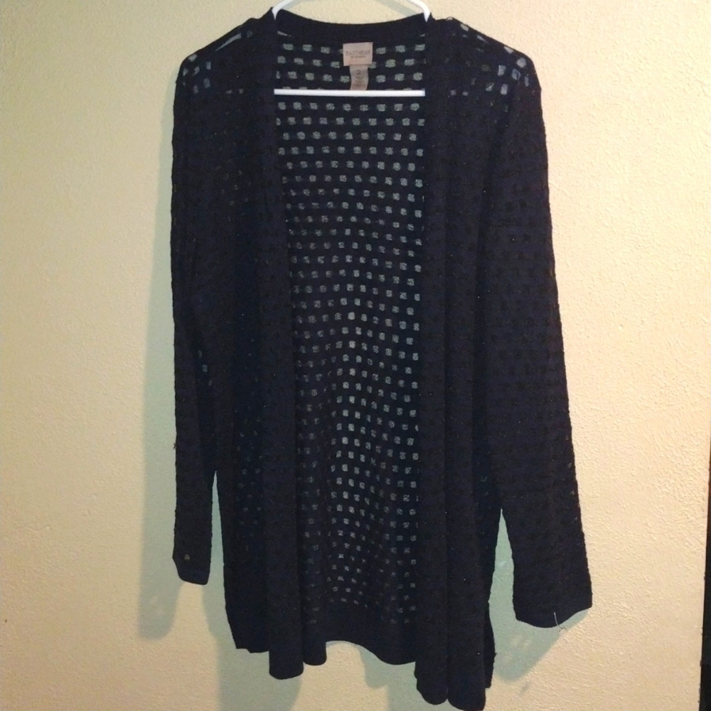 Chico's Easywear Navy and Black with Metallic Detail Long Line Cardigan 2/M